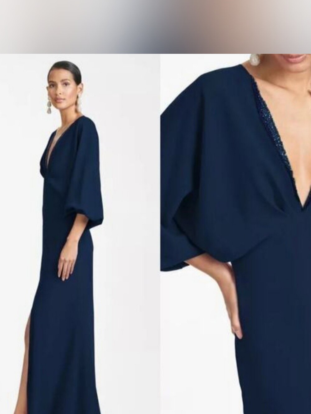 Elegant Navy V-Neck Evening Gown